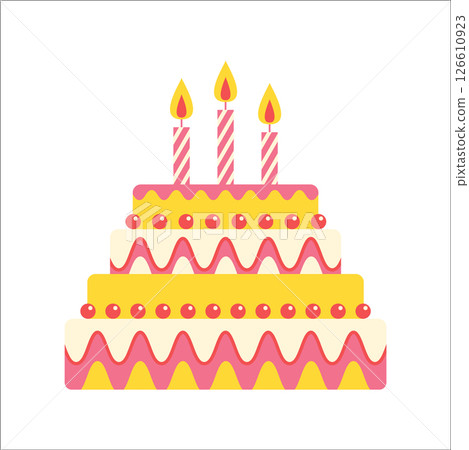 Colorful birthday cake. Three tier cake with decorative frosting 126610923