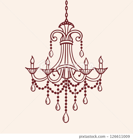 Vintage Chandelier. Hand drawn illustration of antique crystal chandelier. Sketch drawing of antique lighting equipment. Vintage Chandelier. Hand drawn illustration of antique crystal chandelier. Sketch drawing of antique lighting equipment. 126611009