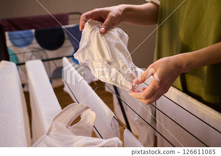 Laundry Day Freshly Cleaned Underwear Elegantly Hanging Outside to Dry in the Sun Laundry Day Freshly Cleaned Underwear Elegantly Hanging Outside to Dry in the Sun 126611085