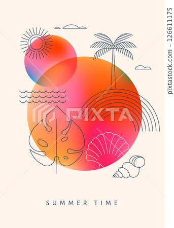 Tropical beach party and summer vacation line art with color gradient 126611175