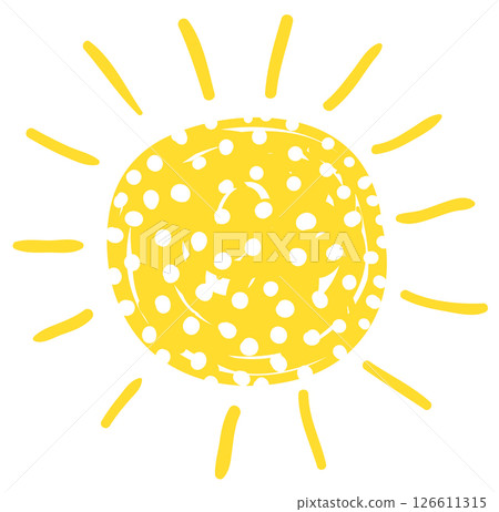Cute hand drawn vector sun with polka dots texture in flat style for icons and summer designs 126611315