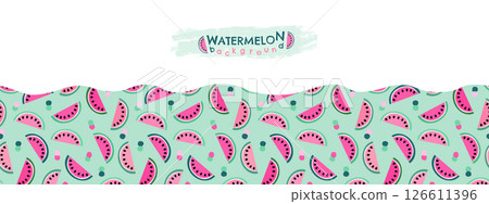Cute Vector Summer Banner with Watermelon Slices in Pink, Green and Mint Colors, Summer Fruit Pattern Background for Holiday Brochure and Promotion Designs 126611396