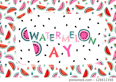 Cute Vector Background with Watermelon Slices in Pink, Red, Green, and Mint Colors, Summer fruit pattern banner design Cute Vector Background with Watermelon Slices in Pink, Red, Green, and Mint Colors, Summer fruit pattern banner design 126611398