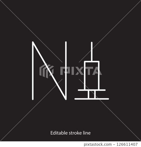 No syringe, hormones, antibiotic, drugs icon. No injection symbol. Vector stock illustration isolated on black background for design template medical, pharmacy, hospital. Editable stroke line No syringe, hormones, antibiotic, drugs icon. No injection symbol. Vector stock illustration isolated on black background for design template medical, pharmacy, hospital. Editable stroke line 126611407