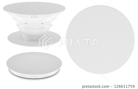 Collapsible phone grip and stand, white color, blank mockup in multiple views, 3D rendering 126611759