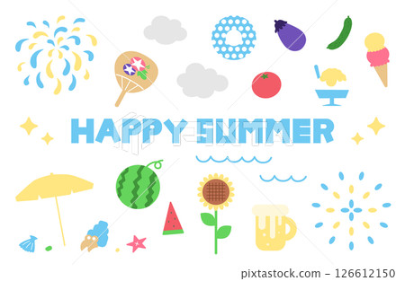 Summer illustration material set Summer illustration material set 126612150