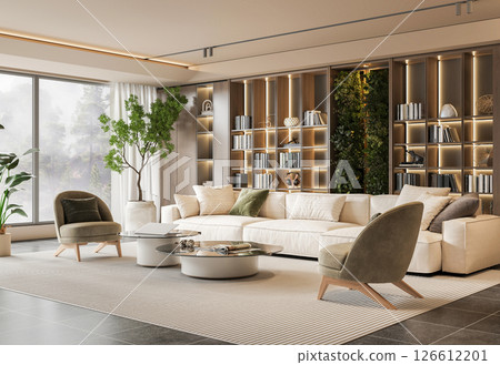 Modern Oasis: Living Room with a Vertical Garden 126612201
