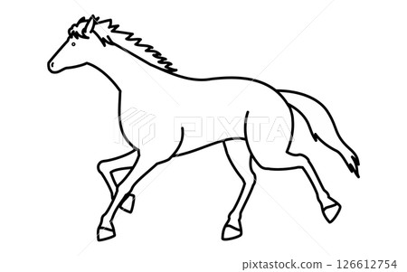 奔跑的馬的簡單線條畫,黑白向量插圖 奔跑的馬的簡單線條畫,黑白向量插圖 126612754