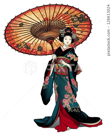 Woman in kimono in the Gokamachi district of Kyoto, Japan 126613024