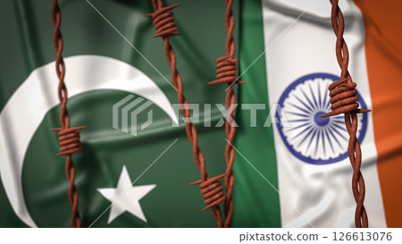 The India and Pakistan flag  image 3d Rendering. 126613076