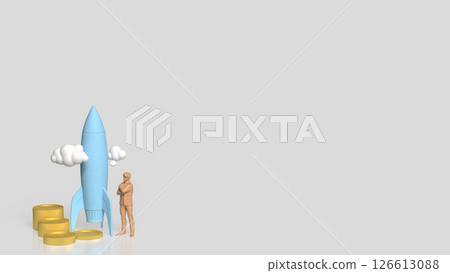 The Rocket and coins for Startup concept 3d Rendering. 126613088