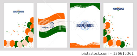 Indian Independence Day poster set template Design. 15 august. National colors country. greeting card invitation flyer layout. Vector illustration. 126613361