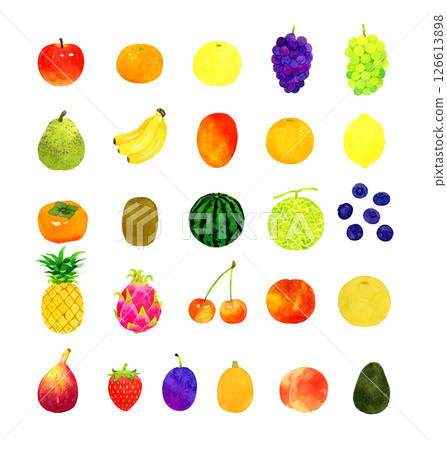 A collection of various fruits, hand-drawn watercolor illustrations 126613898