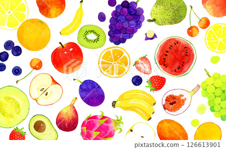 Background of various fruits Hand-drawn watercolor illustration material Background of various fruits Hand-drawn watercolor illustration material 126613901