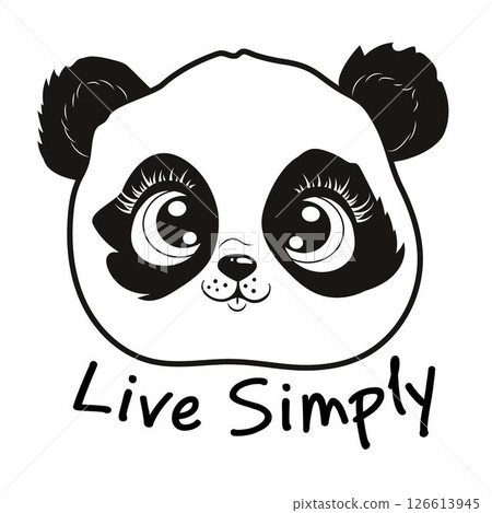 Panda face and lettering illustration for kids clothing print 126613945