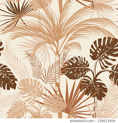 modern tropical pattern with monstera bushes in practical unisex shades in beige color modern tropical pattern with monstera bushes in practical unisex shades in beige color 126613954