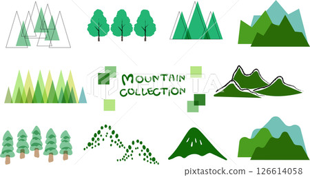 A collection of stylish mountain illustrations 126614058
