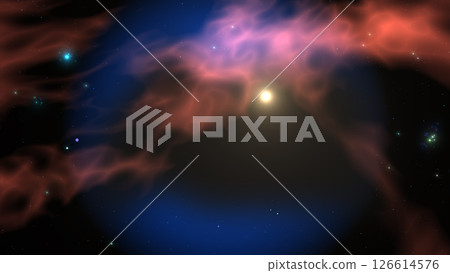 Orange star floating in a dark nebula Orange star floating in a dark nebula 126614576