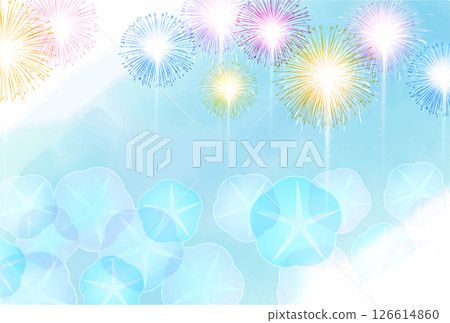 Fireworks Morning glory Summer Japanese pattern background 126614860