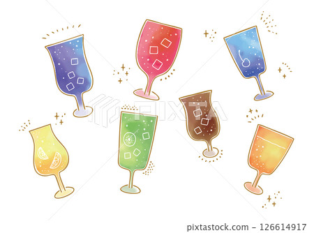 Illustration of various watercolor carbonated drinks 126614917
