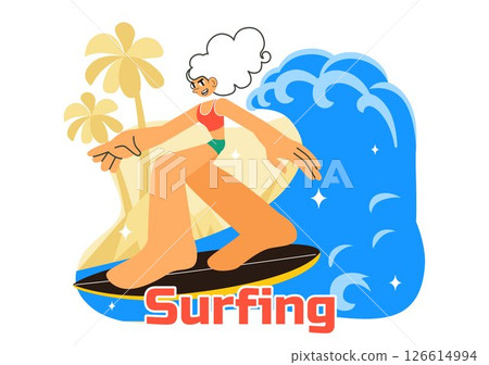Summer Surfing Vector Illustration of Water Sports Activities, Featuring Surfboards Riding Ocean Waves or Floating in a Flat Style Cartoon Background Summer Surfing Vector Illustration of Water Sports Activities, Featuring Surfboards Riding Ocean Waves or Floating in a Flat Style Cartoon Background 126614994