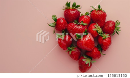Strawberry fruit beauty arranged love shaped solid background 126615160