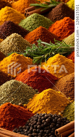 Colorful Assortment of Spices and Herbs 126615501