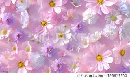 Chamomile and other purple flower botanical spring flower pattern background Chamomile and other purple flower botanical spring flower pattern background 126615530