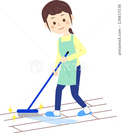 女人用拖把擦地板 126615536