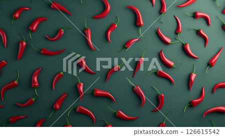 Red chilli vegetable organic farm seamless pattern in space on dark grey background Red chilli vegetable organic farm seamless pattern in space on dark grey background 126615542