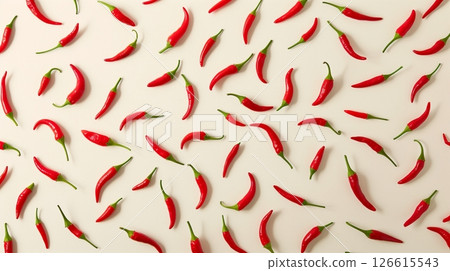 Red chilli vegetable organic farm seamless pattern in space on dark white background 126615543