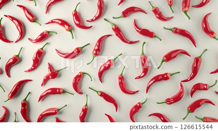 Red chilli vegetable organic farm seamless pattern in space on dark white background Red chilli vegetable organic farm seamless pattern in space on dark white background 126615544
