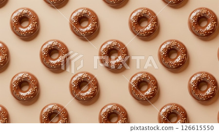 Chocolate topping cream donuts sweet snack dessert pattern on brown background 126615550