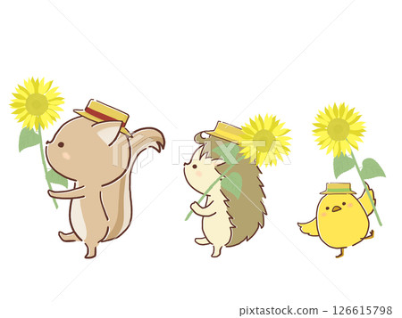 動物與向日葵散步的插圖 126615798