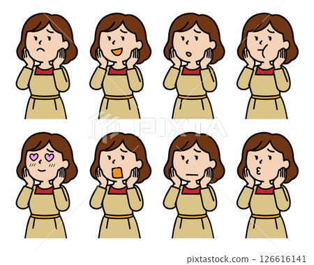 手撫臉頰的女子的多重面孔 126616141