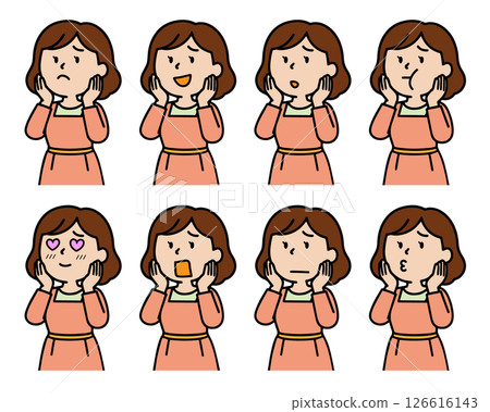 The many faces of a woman with her hand on her cheek The many faces of a woman with her hand on her cheek 126616143