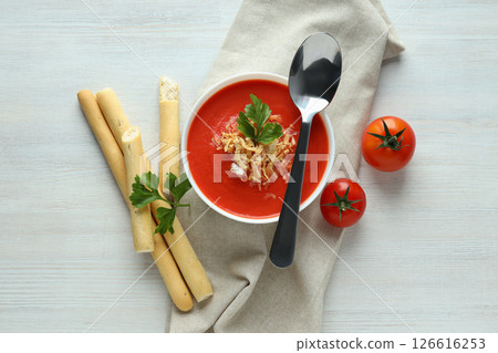 Tomato soup, concept of healthy food, healthy nutrition Tomato soup, concept of healthy food, healthy nutrition 126616253