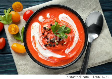 Tomato soup, concept of healthy food, healthy nutrition Tomato soup, concept of healthy food, healthy nutrition 126616259