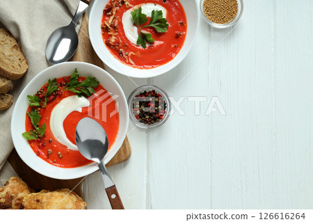Tomato soup, concept of healthy food, healthy nutrition Tomato soup, concept of healthy food, healthy nutrition 126616264