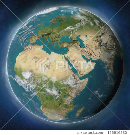 Illustration of a globe centered on Israel 126616280
