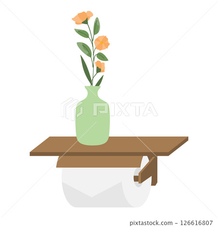 用衛生紙和花瓶裡的鮮花裝飾的衛生紙架的插圖 用衛生紙和花瓶裡的鮮花裝飾的衛生紙架的插圖 126616807