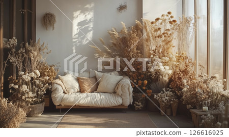 Antique goods and dried flowers (Generative AI) 126616925