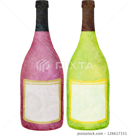 White wine, red wine, drink, watercolor, illustration White wine, red wine, drink, watercolor, illustration 126617151