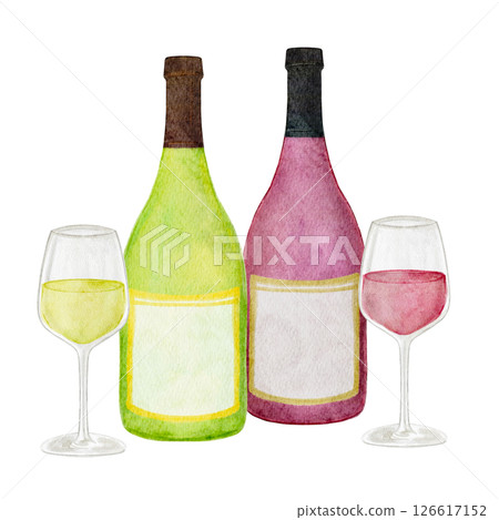 White wine, red wine, drink, watercolor, illustration White wine, red wine, drink, watercolor, illustration 126617152
