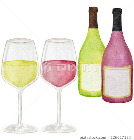 白酒，紅酒，飲料，水彩畫，插畫 126617153