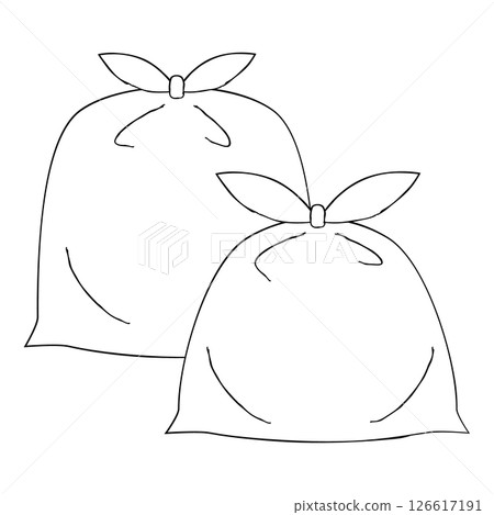 A simple hand-drawn illustration of a garbage bag full of trash 126617191