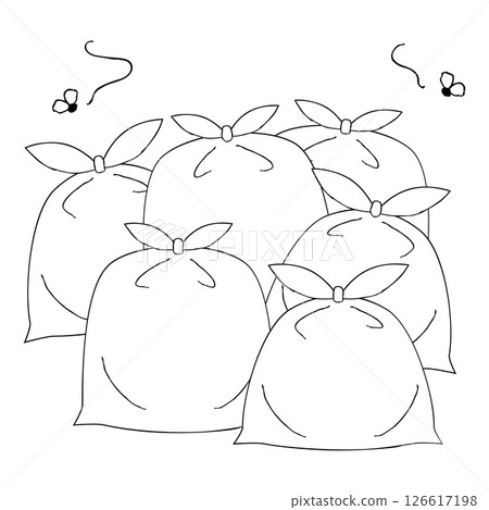 A simple hand-drawn illustration of insects gathering on a garbage bag A simple hand-drawn illustration of insects gathering on a garbage bag 126617198