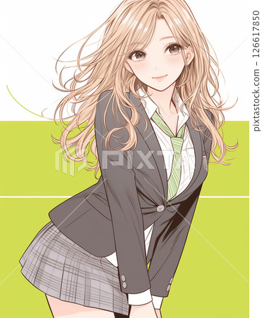 Manga-style high school girl illustration 126617850