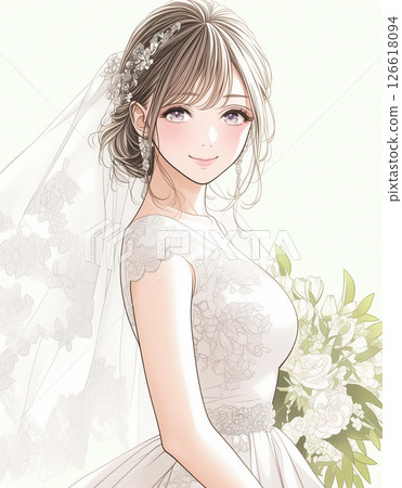 女孩漫畫風格新娘插畫 126618094
