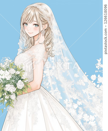 女孩漫畫風格新娘插畫 126618096